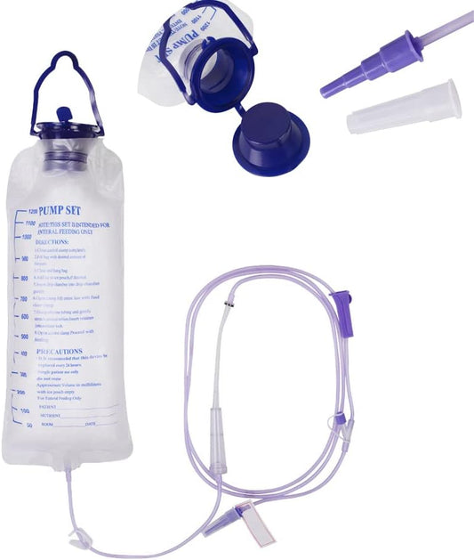 Disposable Enteral Nutrition Bag Feeding Bag, 1200ml Enteral Delivery Gravity/Pump Feeding Bag Set, Detachable Connector