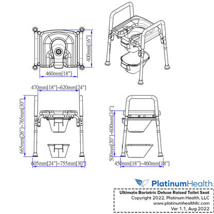 Platinum Health Ultimate Raised Toilet Seat with Handles, Padded, Armrests, Adjustable Height, Premium Elevated Toilet Seat for Elderly Bathroom Safety with Arms, Standard and Elongated Toilets, Blue