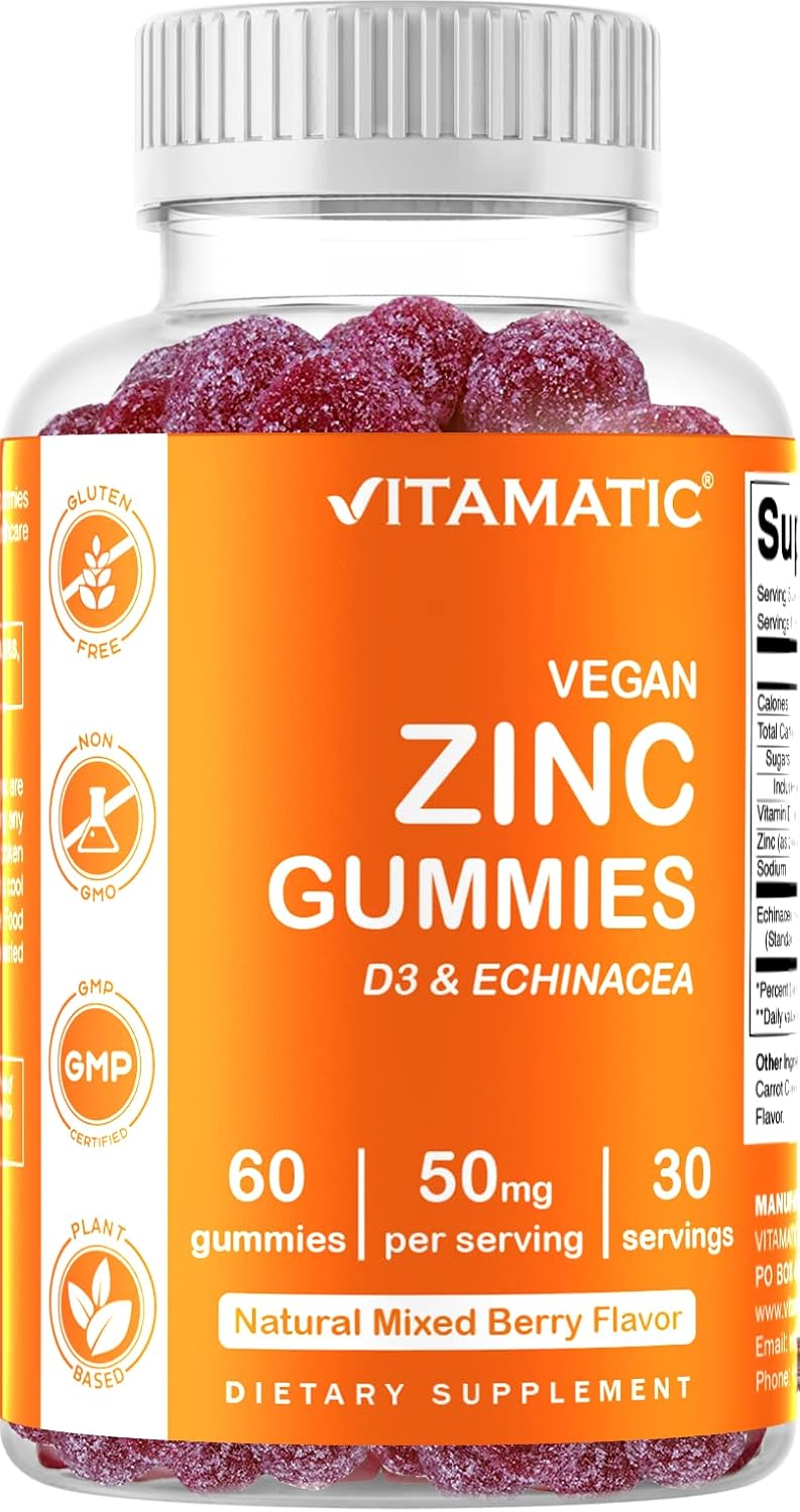 2 Pack - Vitamatic Zinc 50mg Gummies - 60 Vegan Gummies - Gluten Free - Healthy Immune Support for Adults, Men, Women