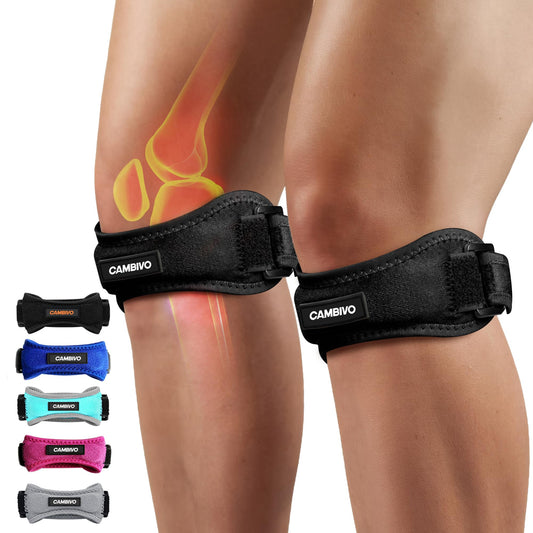 CAMBIVO 2 Pack Knee Braces for Knee Pain, Patella Knee Support Strap, Adjustable Patellar Tendon Stabilizer Band for Jumpers Knee, Tendonitis, Basketball, Running, Hiking, Volleyball, Tennis, Squats